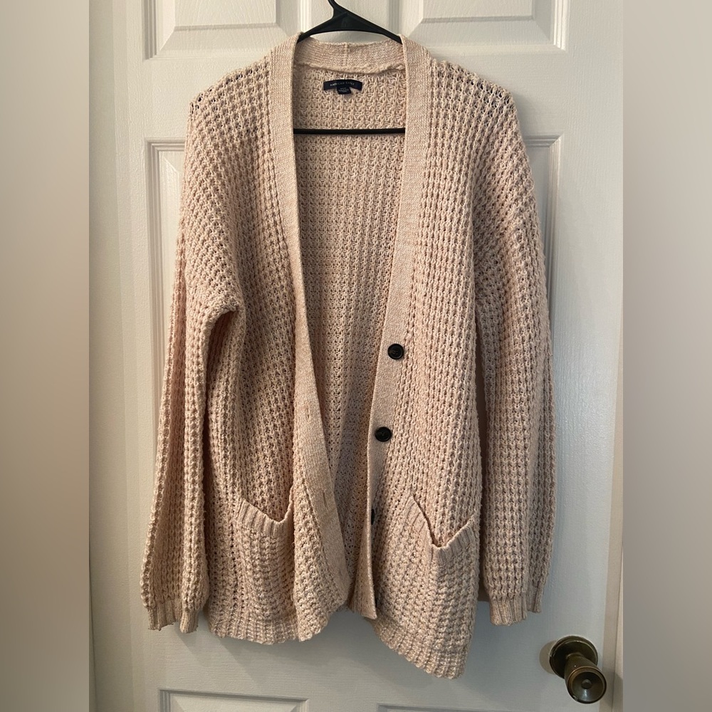 Beige Oversized Knit Cardigan
